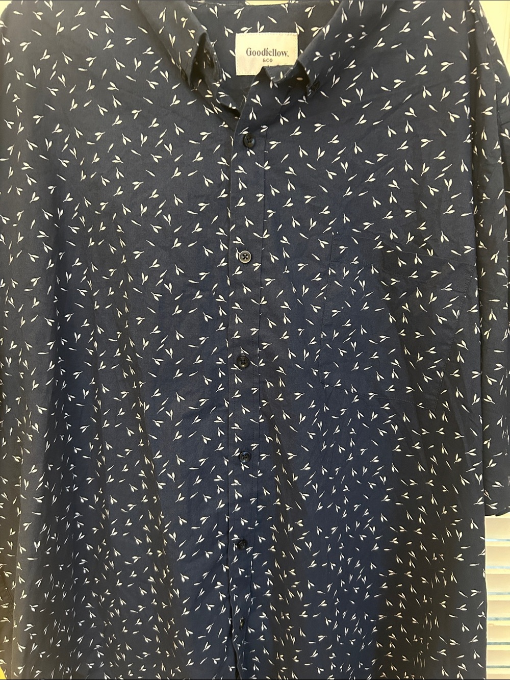 Goodfellow & Co Navy Button-Down Shirt with White Micro Print